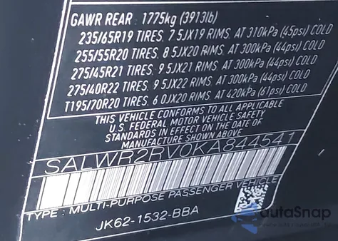 2019 Land Rover Range Rover Sport Hse z USA, uszkodzony, nr VIN SALWR2RV0KA844541